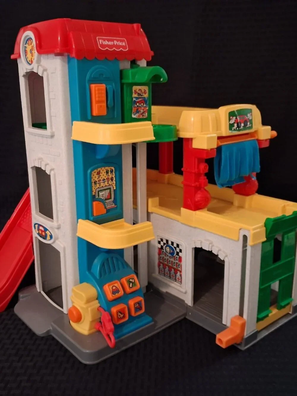 VTG Fisher-Price Little People Garage Gas Station Car Wash Playset 1999 Works!